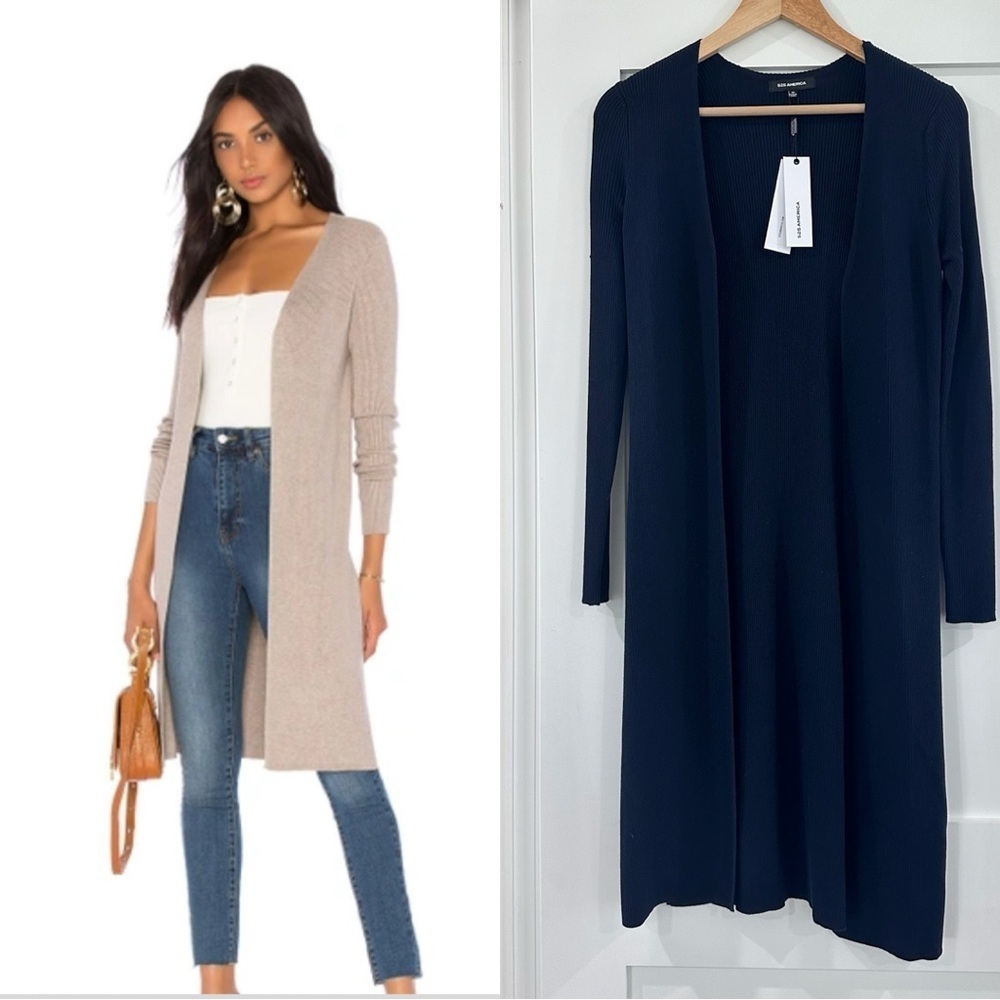 NWT 525 America open long sleeve ribbed cardigan sweater navy XS